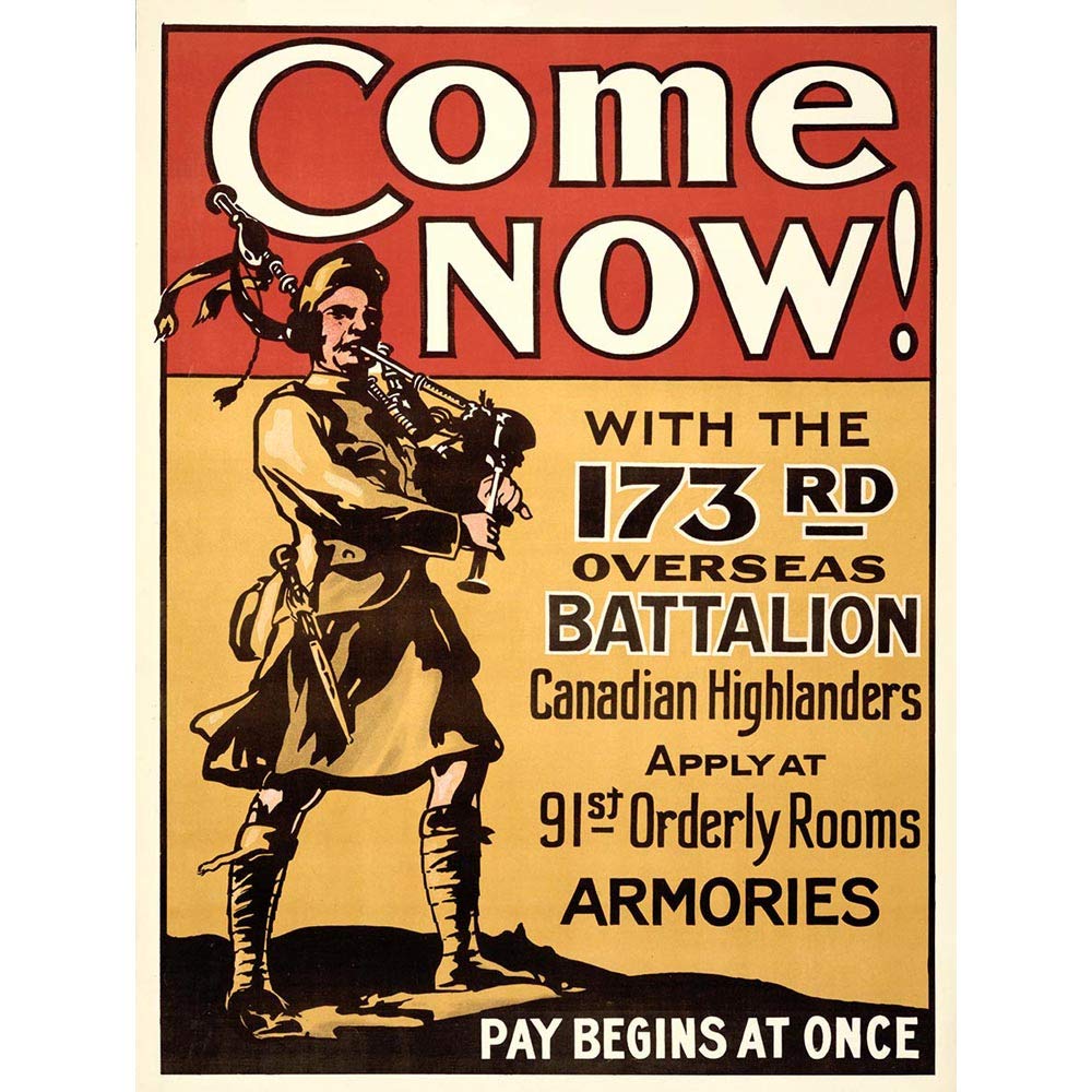 Wee Blue Coo War Wwi Canada Highland Battalion Enlist Art Print Poster Wall Decor 12X16 Inch