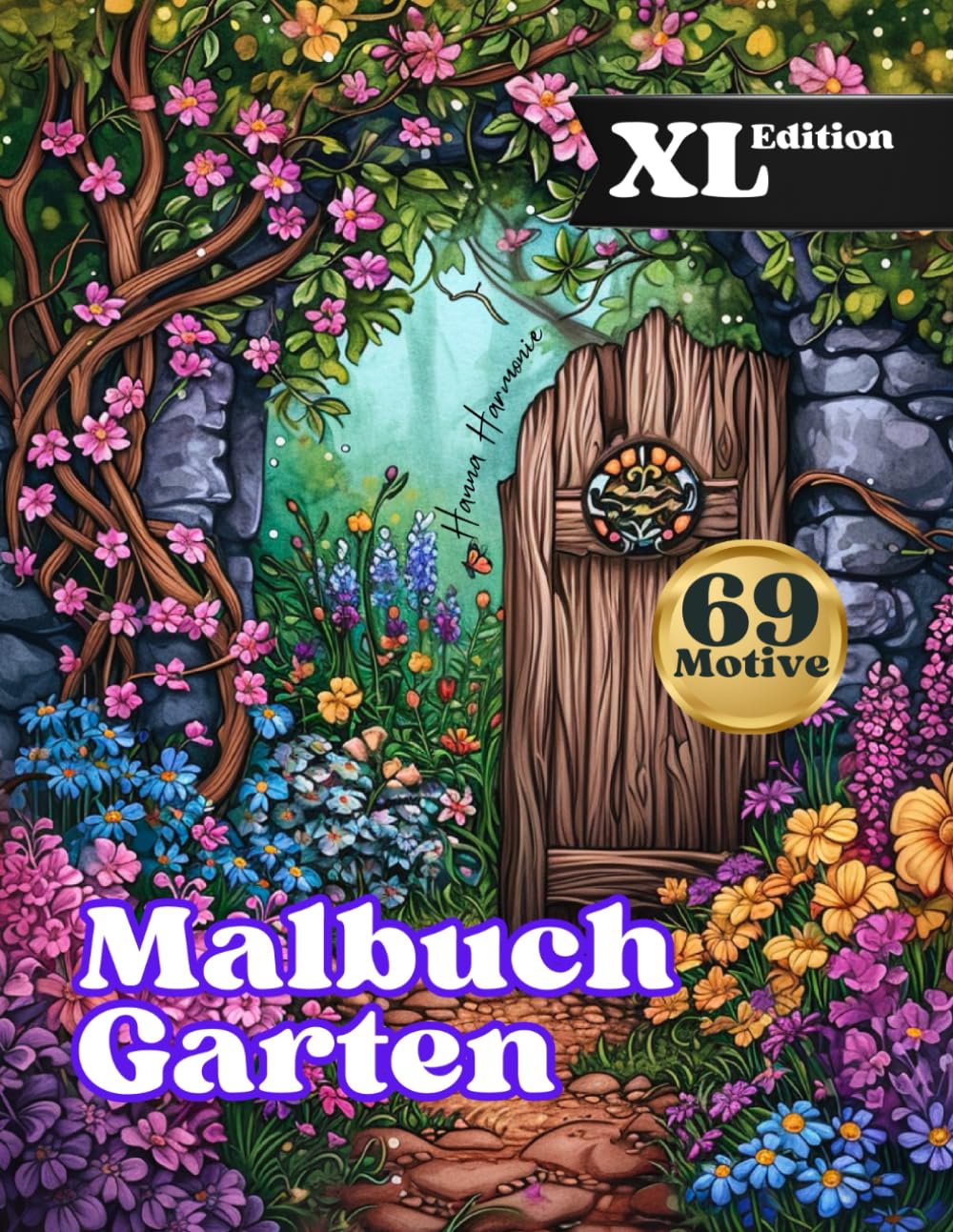 Livre de coloriage pour adulte anti-stress XL avec 69 motifs de jardins et fleurs