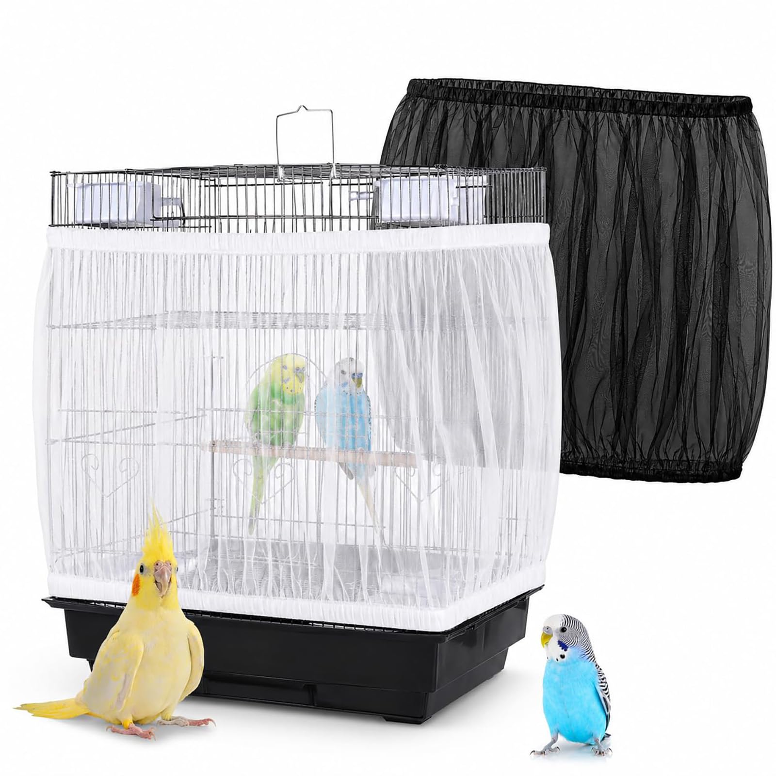 2 Piece Bird Cage Splash Guard Net, Parrot Cage Mesh Cover for Birds, Adjustable Perimeter 140-180cm Height 33cm-image-14