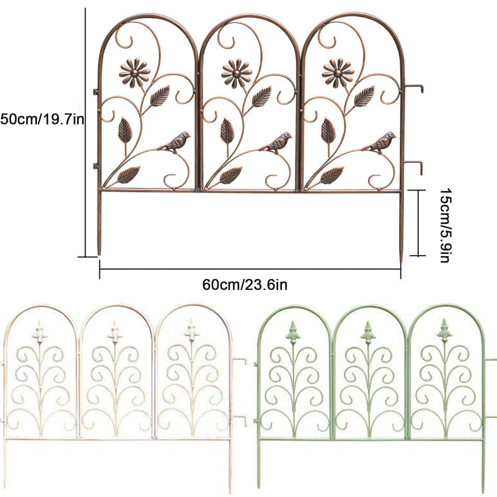 Recinzione da Giardino Decorativa Sotterranea da 23,6"(L) X19,7"(H) (5 Pannelli), Pali da Terra con Pannelli di Recinzione In Metallo per Patio Esterno, Totale 19,7 Piedi (L), Ad Arco,A-Green