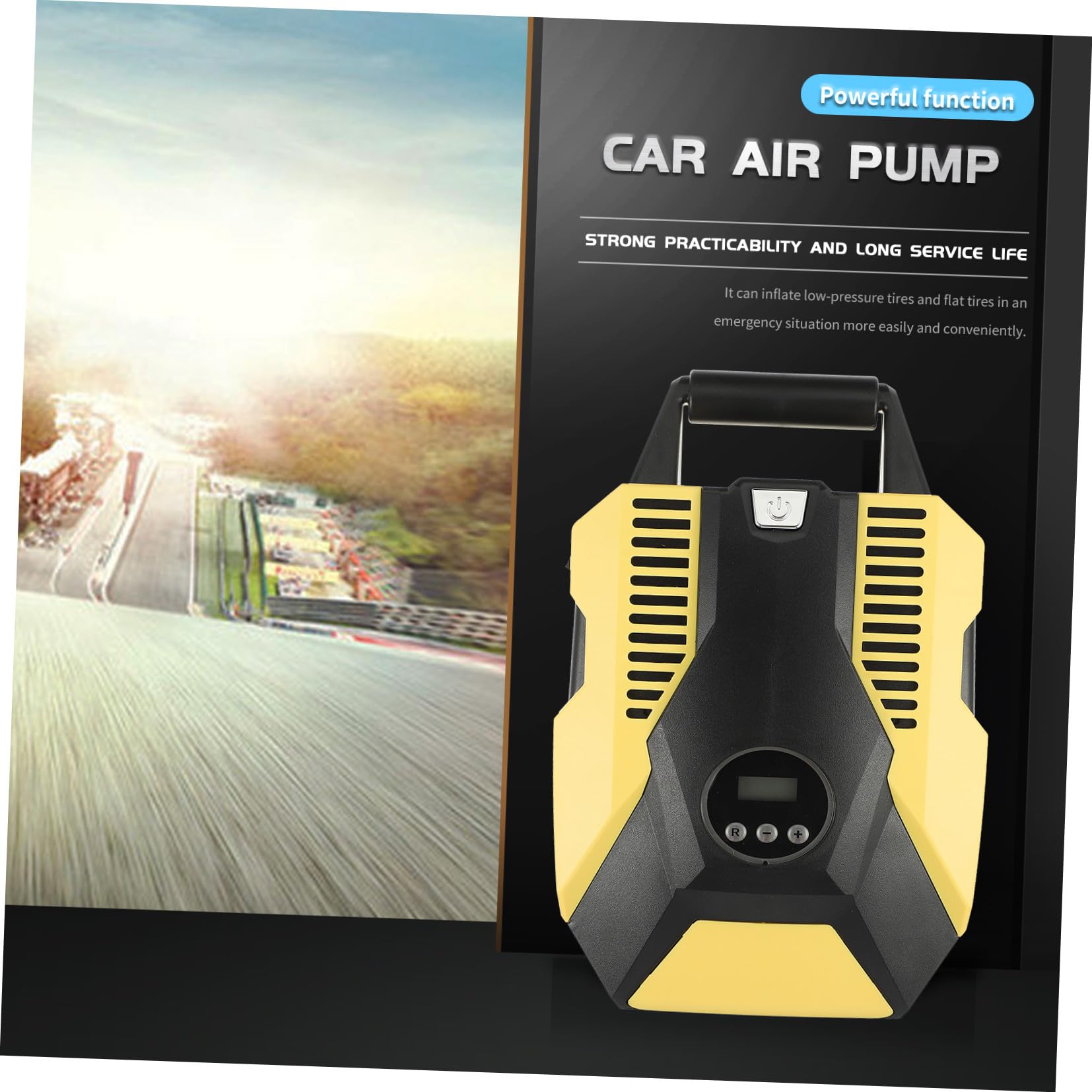 Cabilock Inflador Portátil Función de Parada Automática para Neumáticos de Coche Material Abs y Cobre, Color Amarillo y Presión Estable con Bomba de Aire Eléctrica
