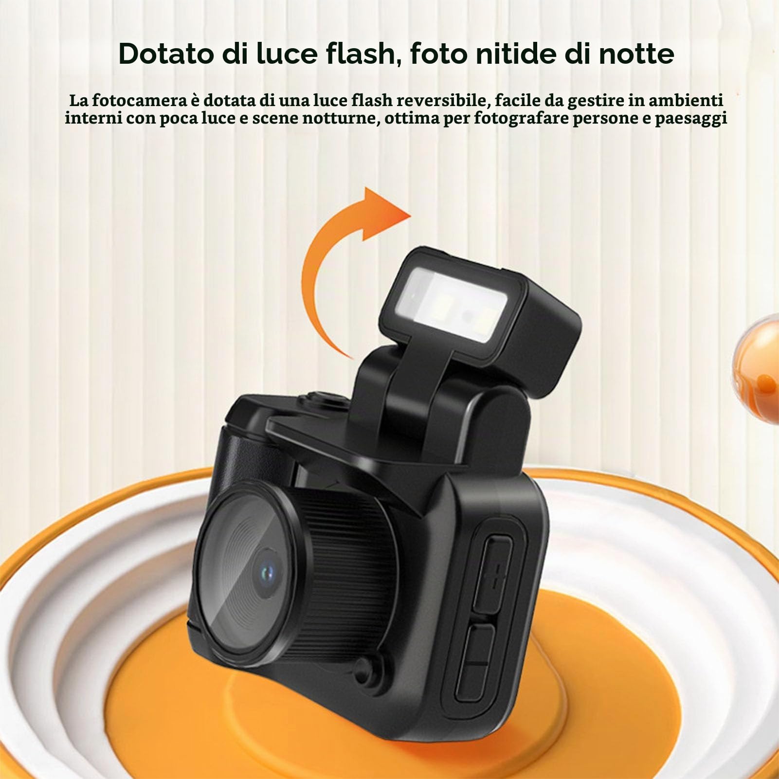 Mini Fotocamera Portachiavi 1080P con Flash LED, Batteria da 512 GB, LCD Schermo Colorato, Micro Videocamera