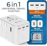 Adaptateur universel de voyage OREI Tout en un adaptateur de puissance international avec 2.4A Double USB, Chargeur mural d'adaptateur de voyage pour adaptateur européen UK, EU, AU, Couvertures pour l'Asie 150+ Pays