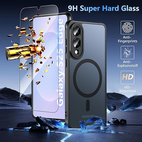 Miniatura 3 de OWKEY Funda magnética para Samsung Galaxy S25 Edge de 6.7 pulgadas, funda magnética S25 Edge para Magsafe con pantalla de vidrio templado, militar a