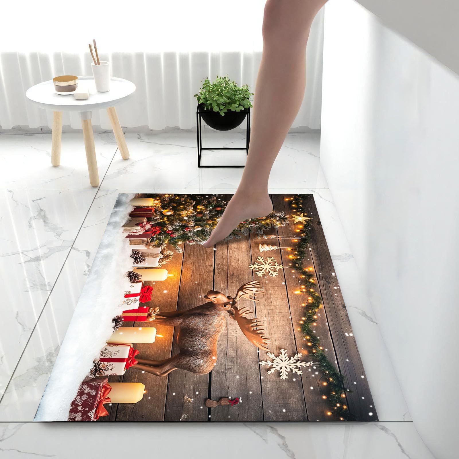 Felpudo Navidad Fondo, 80x120cm Alfombra Puerta Árbol De Navidad Renos, Alfombra Navidad Antideslizante para Cocina Pasillo Salón, Felpudo Entrada Casa Decoración