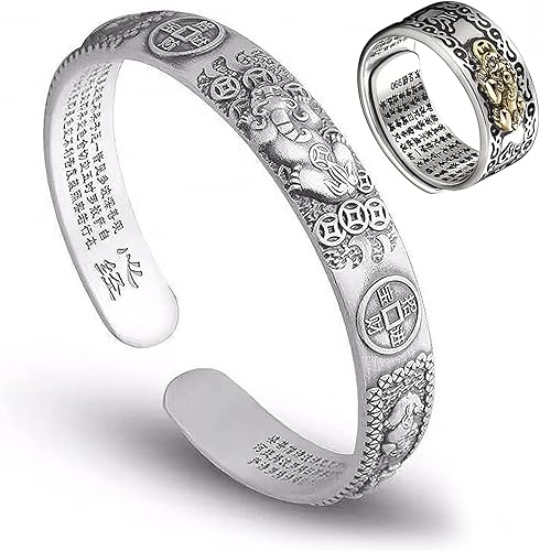 Pixiu - Juego de anillos de Feng Shui Pixiu, pulsera de riqueza china de Feng Shui Pi Yao, anillo de protección de riqueza que trae buena suerte y