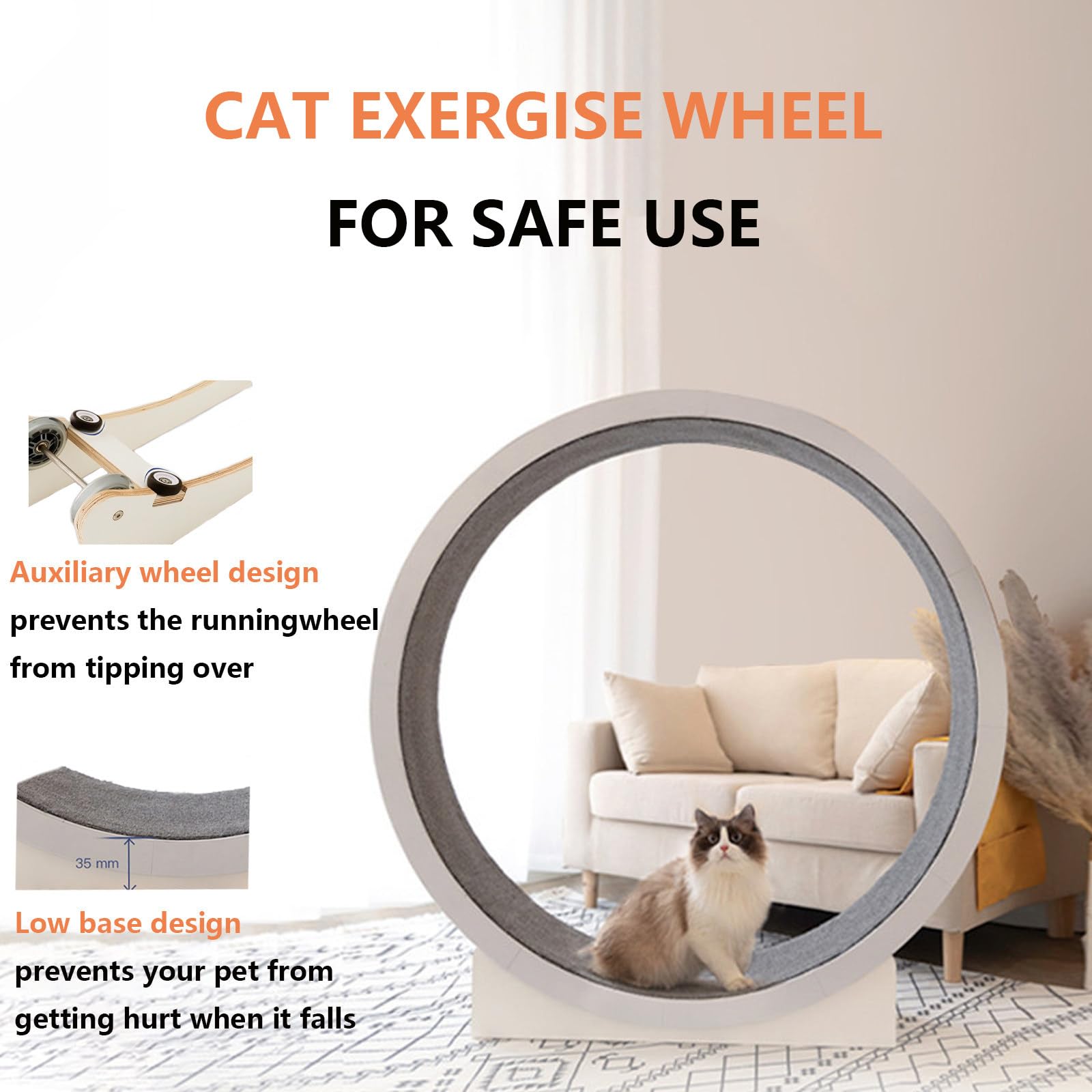 Rueda De Ejercicio para Gatos, Rueda De Caminadora Grande para Gatos De Interior, Rueda para Correr para Gatos De 43,3 Pulgadas con Alfombra Desmontable, para Correr/Caminar/Entrenar