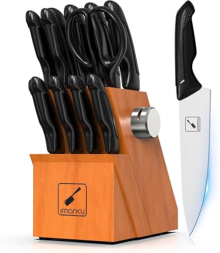 imarku Juego de cuchillos de cocina de 14 piezas con bloque, juego de cuchillos japoneses de acero inoxidable de alto carbono para cocina, apto para