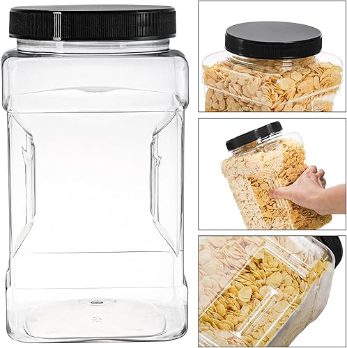 Miniatura 3 de Lawei Paquete de 3 tarros cuadrados de plástico transparente, recipientes de almacenamiento de boca ancha de 98 onzas con tapas de rosca, tarros de
