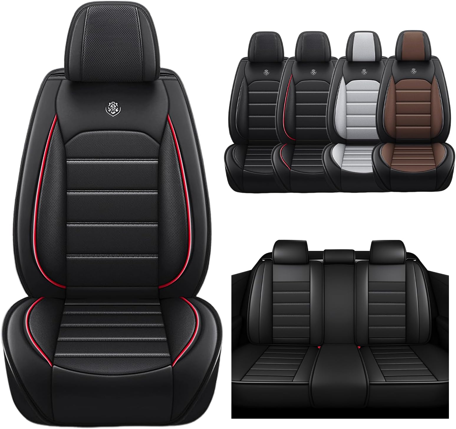 Car Seat Covers Fit for Ford Mustang 1998-2024,5 Seats Custom Fit Leather Cover Protector Cushion,Automotive Vehicle Auto Interior Covers(Black Red Bars,Premium Full Set)