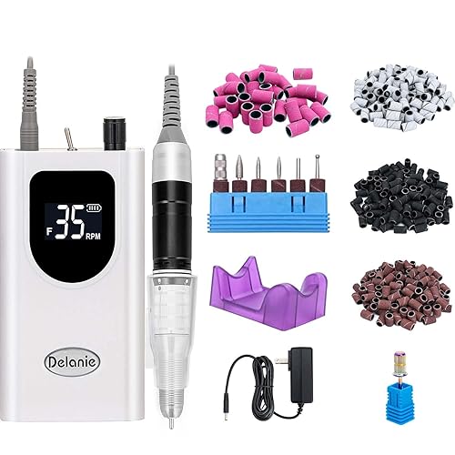 Delanie Taladro de uñas blanco y paquete de 300 bandas de lijado