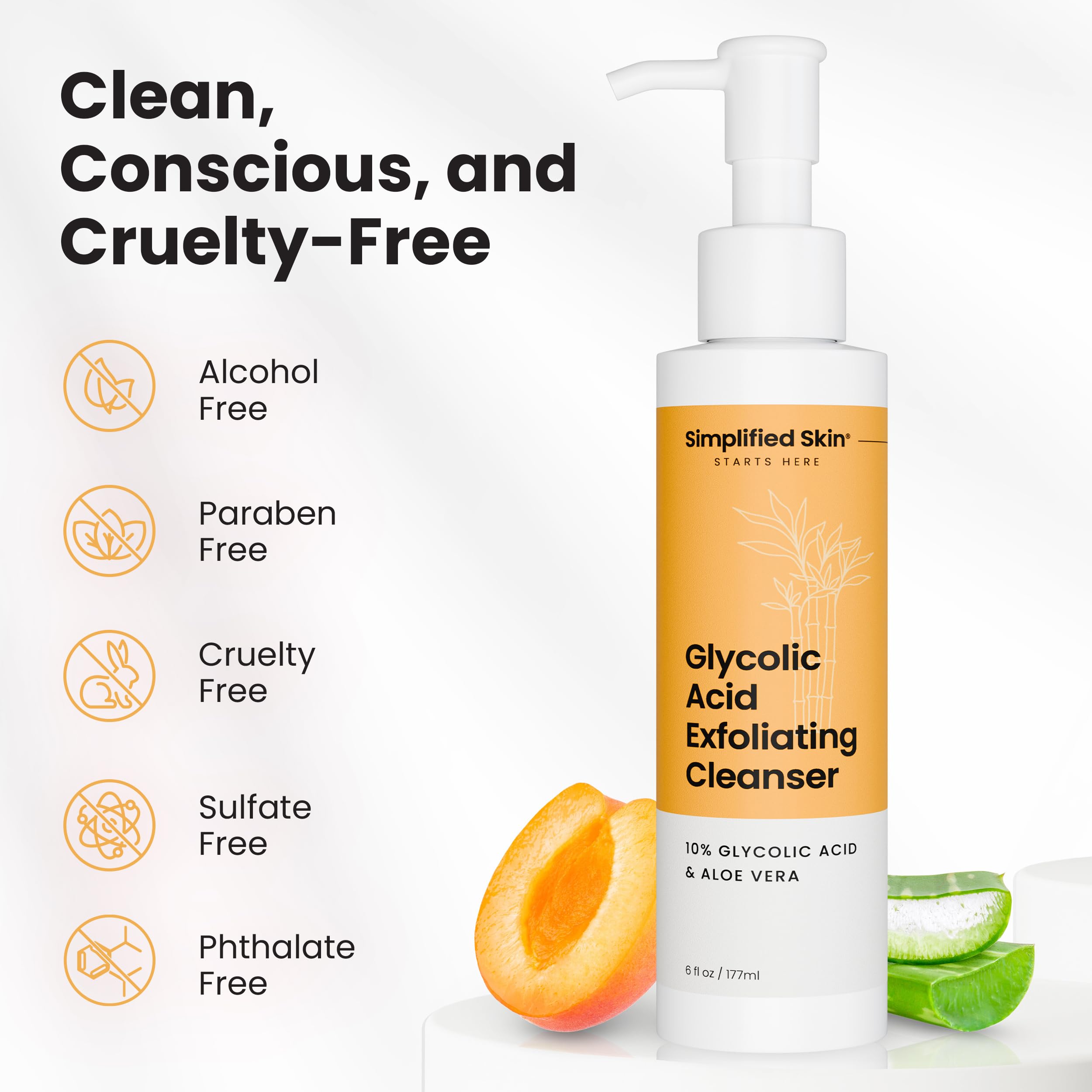 Simplified Skin Detergente viso con acido glicolico per esfoliare e anti-invecchiamento, detergente con 10% di Aha per eliminare l'accumulo e unificare il tono su viso, ascelle e corpo, con