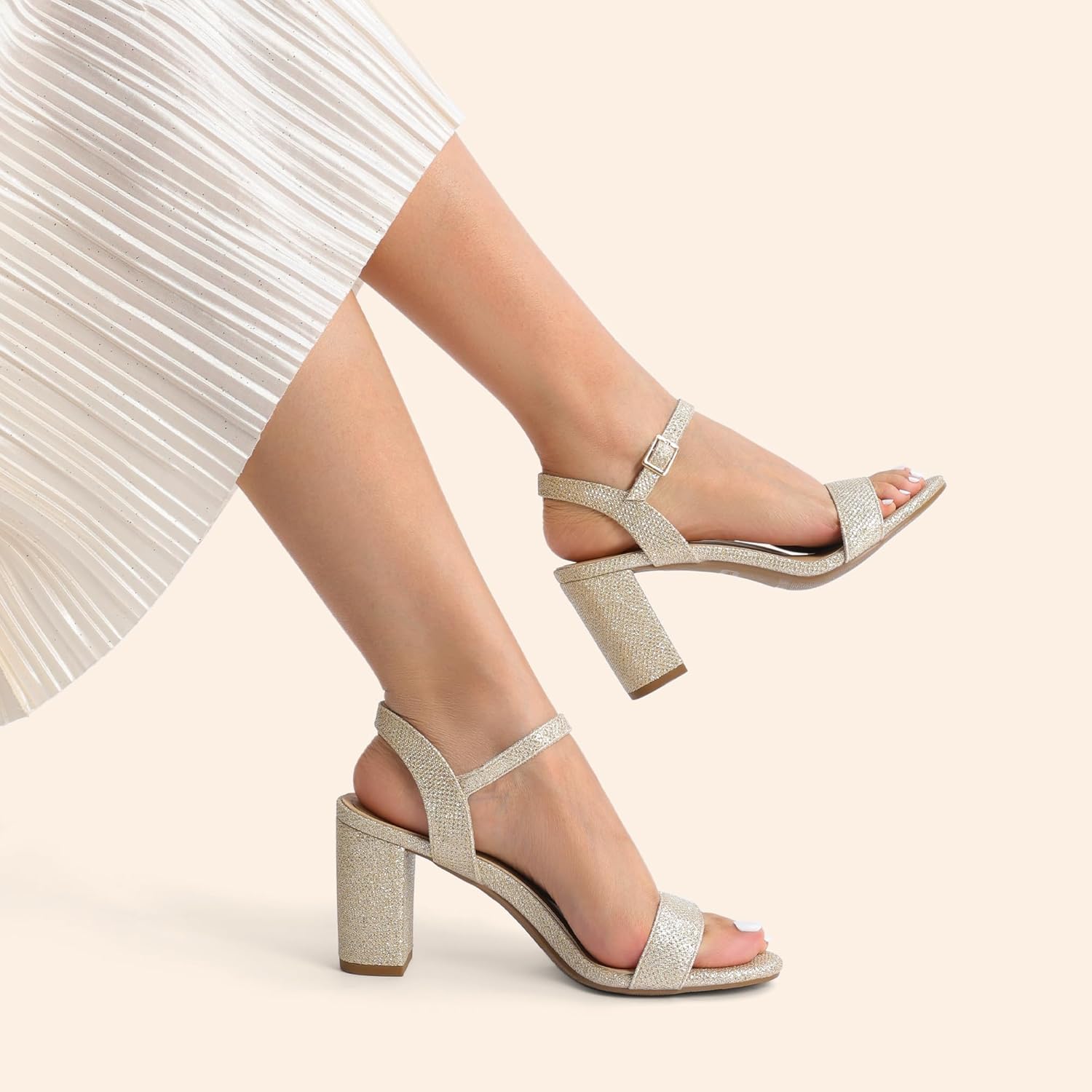 DREAM PAIRS Women's Chunky Heels Block Round Open Toe Ankle Strap Heel Fashion Wedding Party Comfort Dress Sandals Shoes