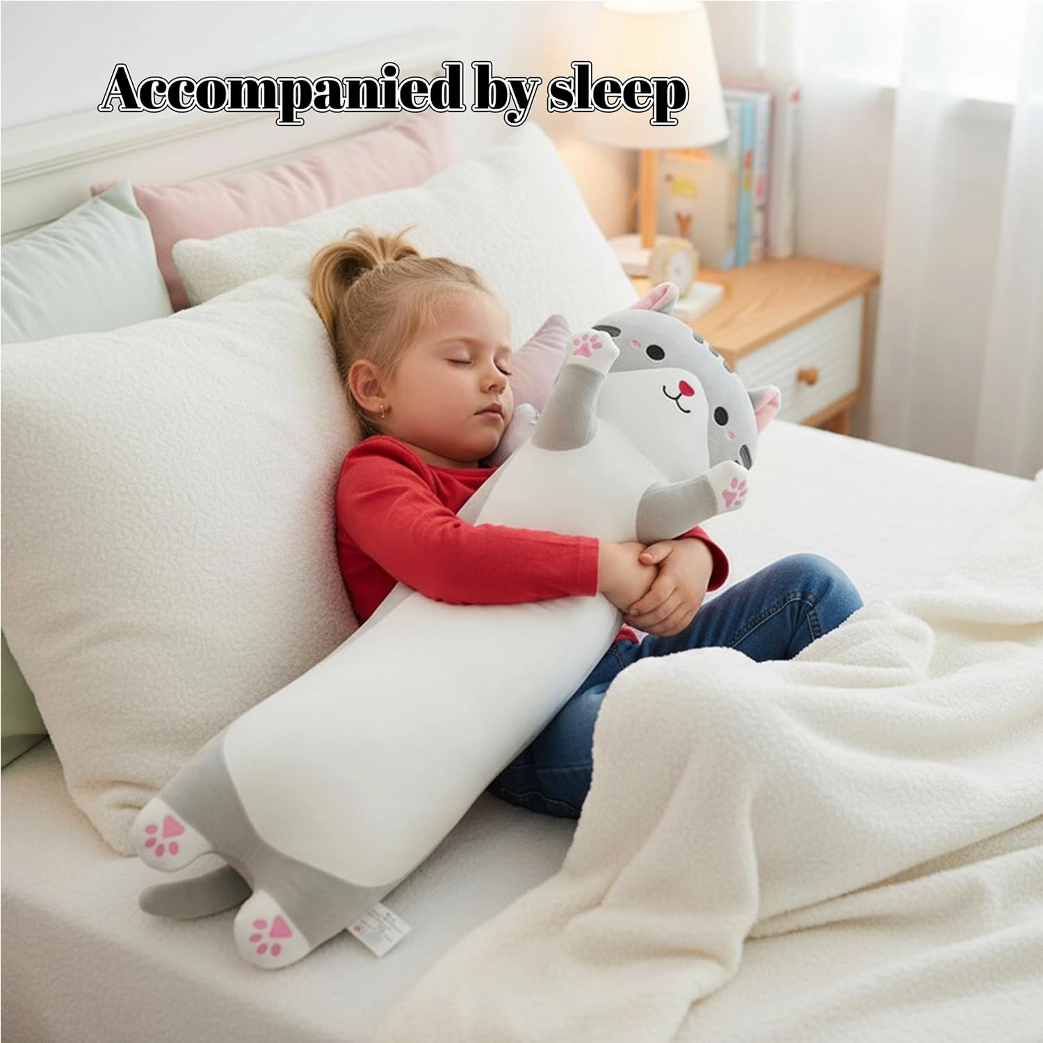 ZOMAXTOY Long Cat Plush Pillow with Wings Soft Kitty Stuffed Animal Toy Giant Cuddly Kitten Cushion for Kids Adults Bedroom Decor (Gray - Image 4