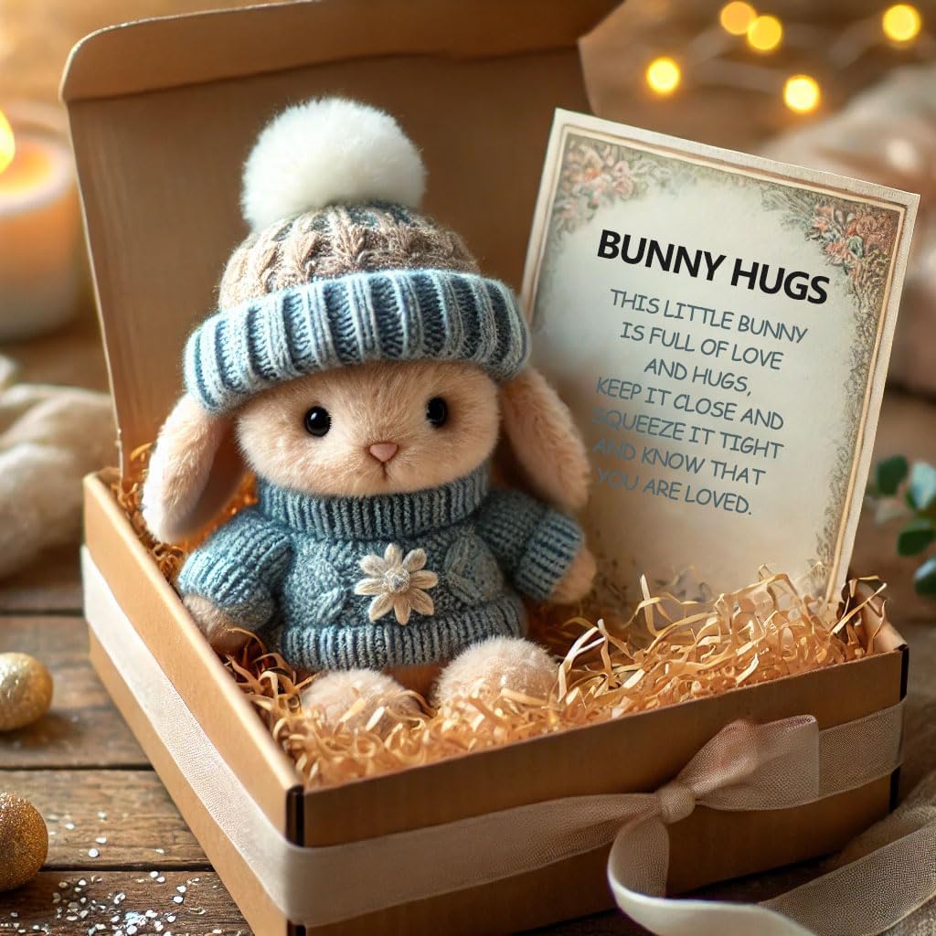 Mini Bunny Hug Cute Easter Gift - A Little Bundle of Love & Comfort, 2025 New Mini Rabbit Positive Plush Animals, Inspirational Easter Gifts for Women Men, Emotional Motivational Bunny Decor (Style D)