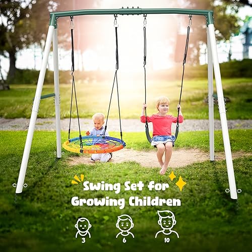 Miniatura 7 de Hapfan Juego de columpios de 7.5 pies de altura para patio trasero, juego de columpio resistente de 500 libras para niños y adultos con columpio de