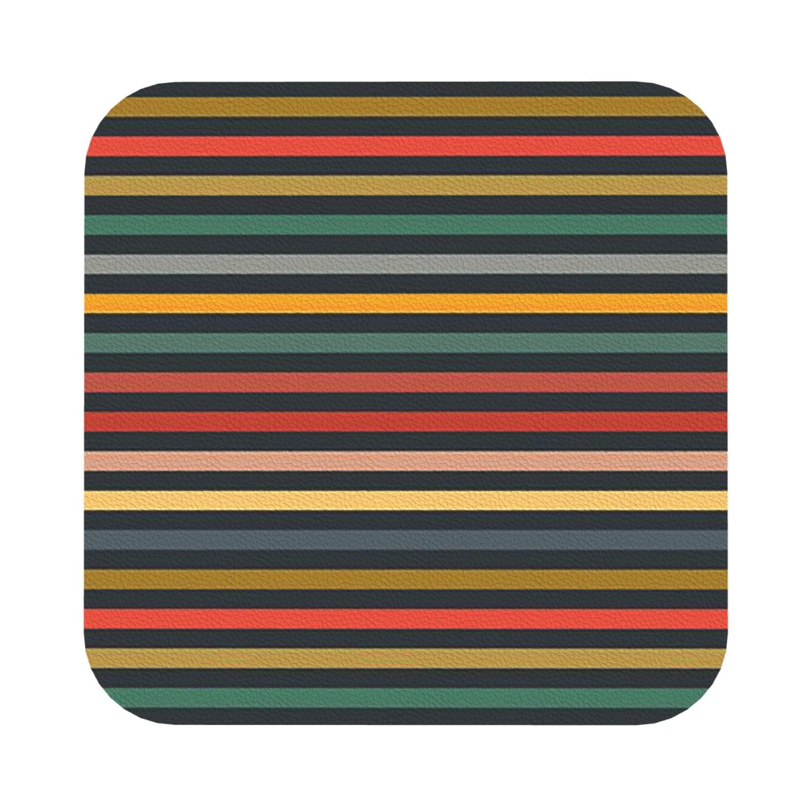 Fashion Striped PU Leather Coasters Set of 6 Square Drink Coasters