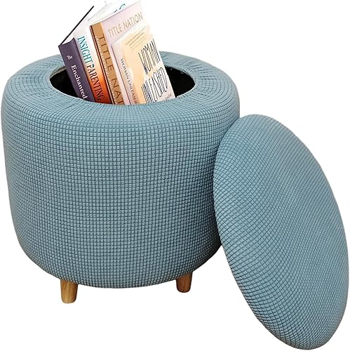 Funda otomana redonda elástica, funda otomana redonda de tela jacquard, plegable, cubierta redonda otomana, reposapiés, funda protectora para