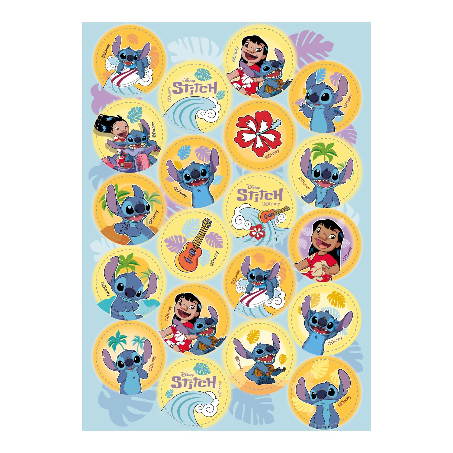 dekora - Backdekoration für Kindergeburtstage - Mini Toppers von Stitch 3,4 cm - Essbare Papier Tortenaufleger für Kekse, Cupcakes und Torten - Glutenfrei, laktosefrei - Für Vegetarier Geeignet