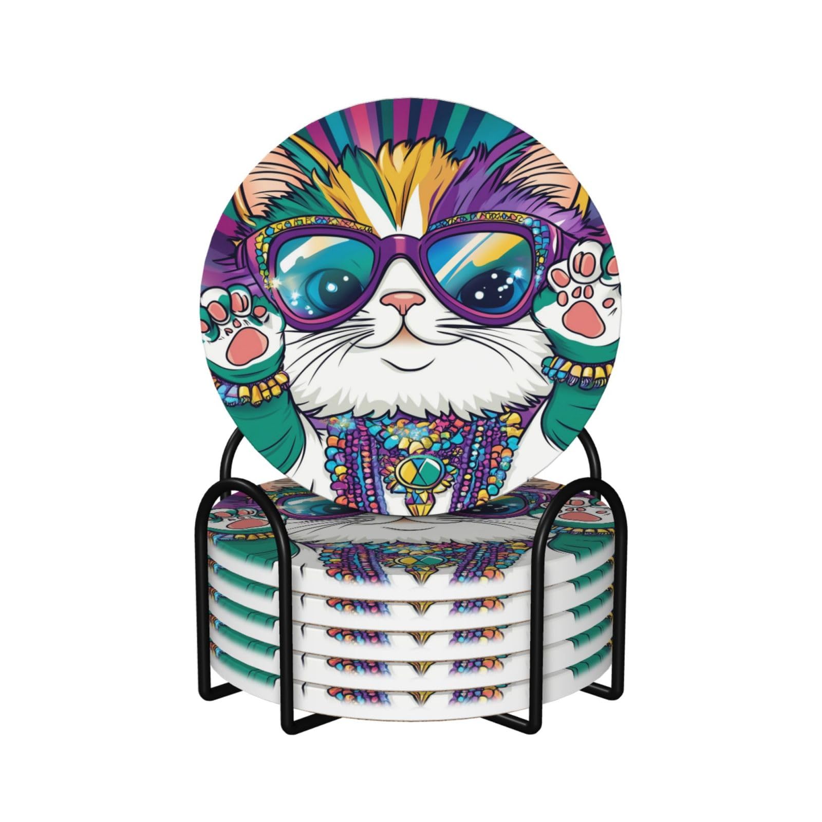 Dessous de verre en céramique absorbant Mardi Gras avec support en liège (Lot de 6)