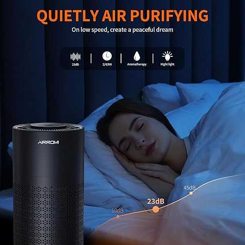 Miniatura 6 de AIRROMI Purificador de aire para dormitorio con filtros True H13 HEPA 3 en 1, purificadores de aire para mascotas para el hogar, olor a orina de