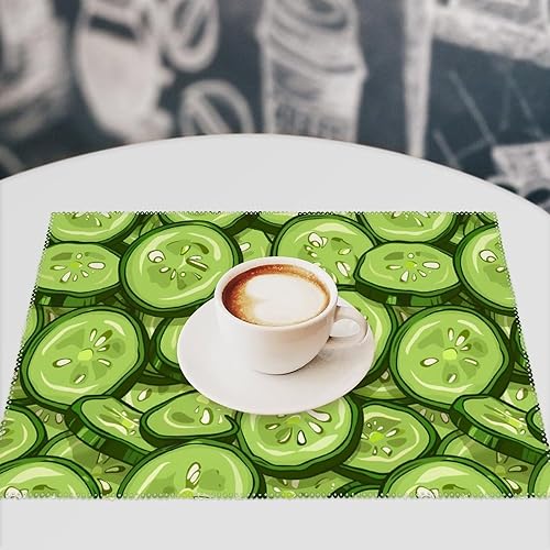 Miniatura 7 de Cucumber Slices Placemats Set of 6 Resistant Table Mats Washable Place Mats for Dinner Party Table Decoration
