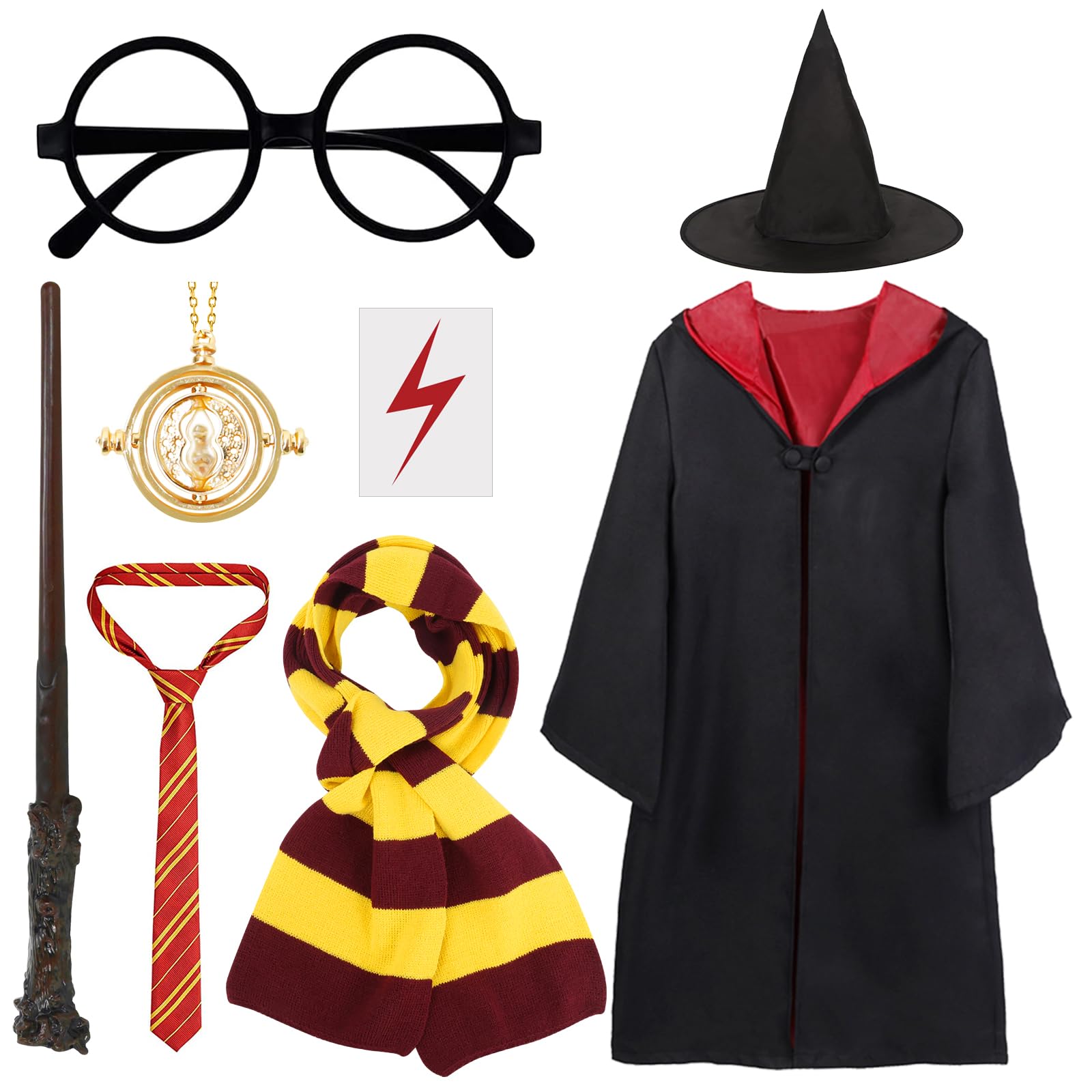 8 PCS Wizard Cape Costume Accessories Set, Fancy Dress Up Wizard Theme Party Halloween Cosplay Outfit Set (135cm)