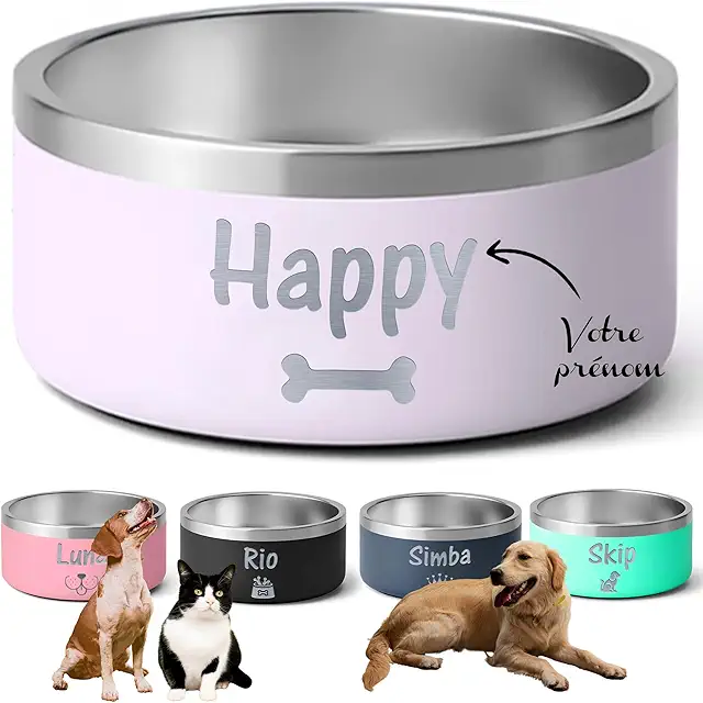 Gamelle personnalisée pour chien KDO MAGIC - Gravure laser - Taille grande - Violet