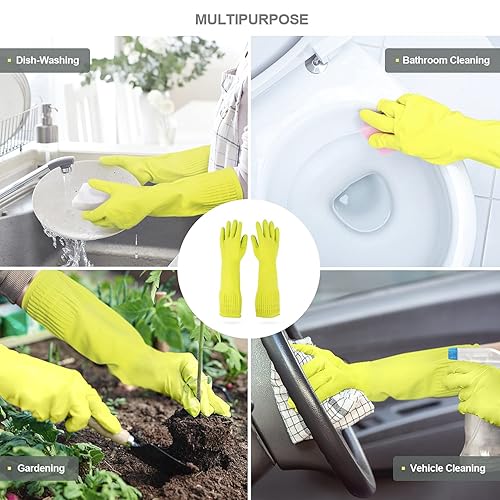 Miniatura 4 de Mamison 2 pares de guantes de goma impermeables reutilizables para limpieza de lavavajillas para el hogar, guantes de cocina antideslizantes (verde,