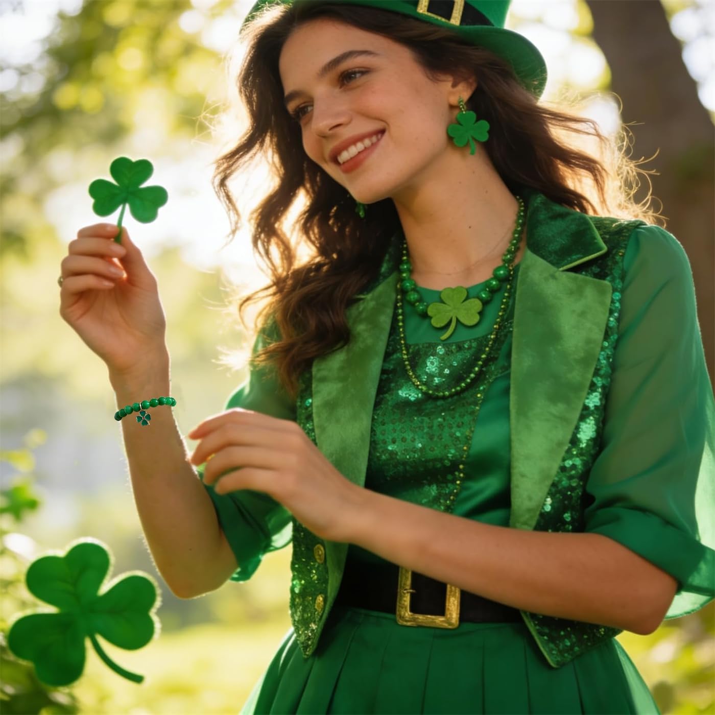 Bovemee Green Nature Stone Clove Bracelet Four-Leaf Clover Female Heart Charm Clover Peacock Bracelet Lucky Bracelet Trendy Gift for Women - Image 5