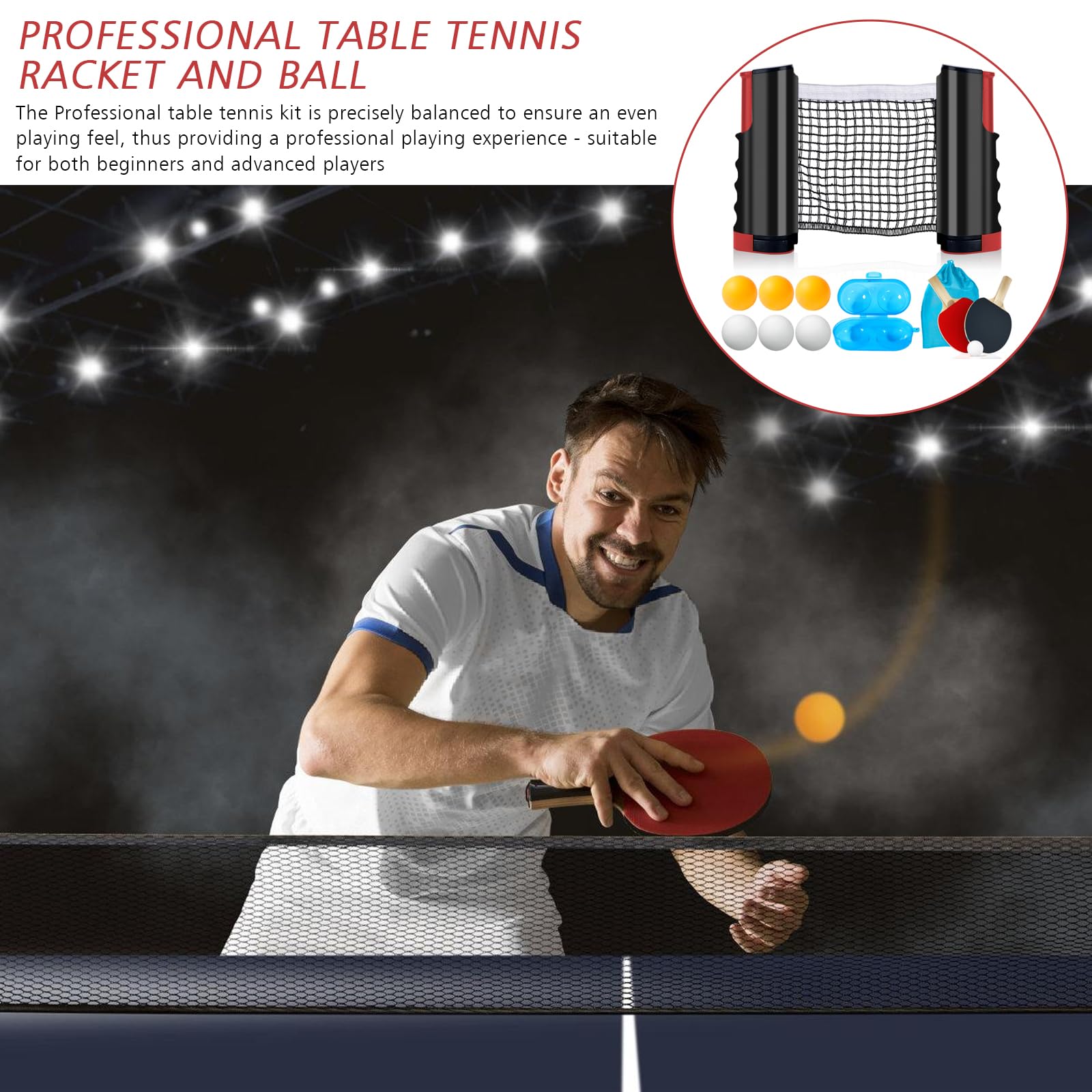 Juego de Raquetas de Ping Pong Plegables Profesional - 2 Raquetas, 6 Pelotas con Caja y Bolsa de Almacenamiento para Deportes de Interior y Exterior