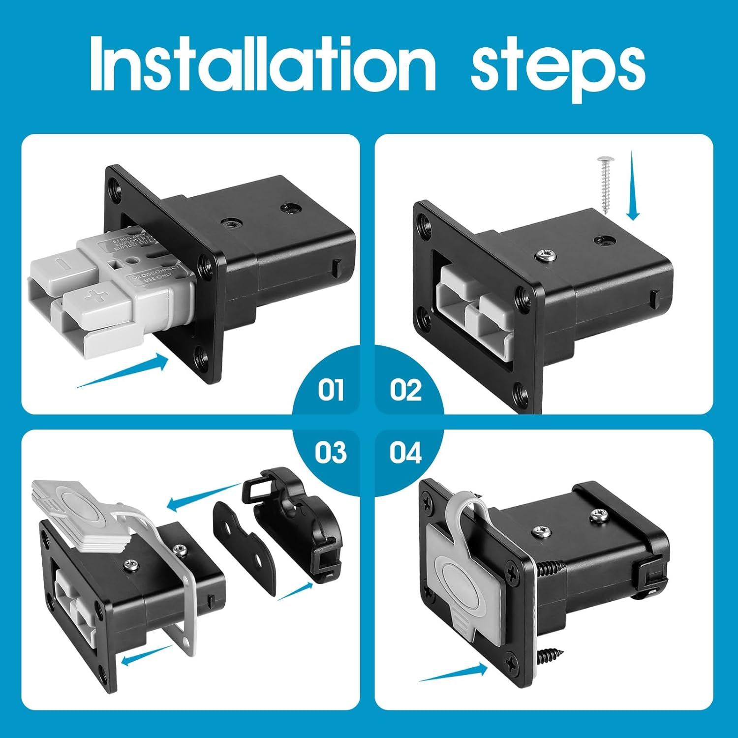 4PCS Waterproof 50 Amp Battery Quick Connect Disconnect Kit, 6-8 Gauge Wire Panel Mount Plug for Boat, Marine, Winch & RV Power Systems