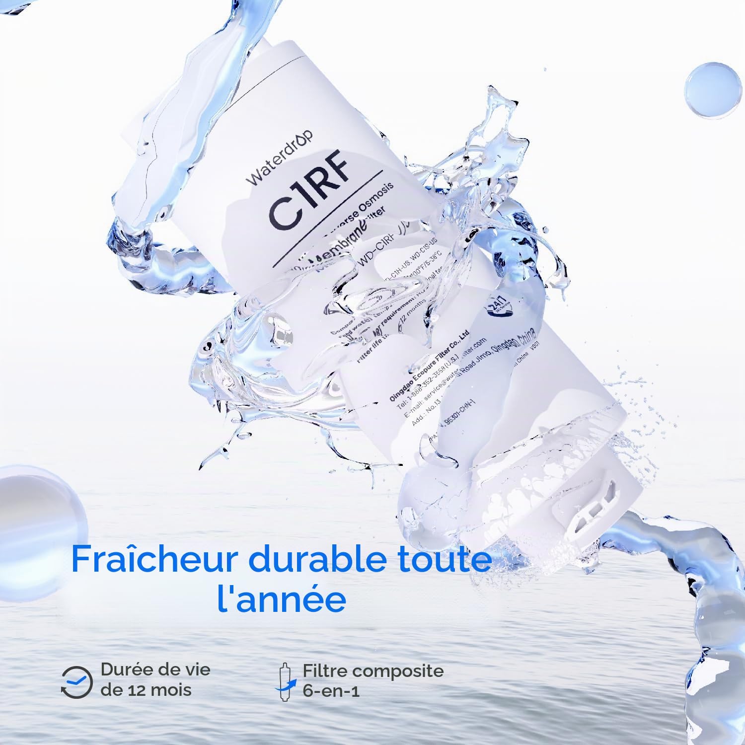 Waterdrop C1RF Filtre de Rechange pour Système RO de Comptoir C1H, 12 Mois