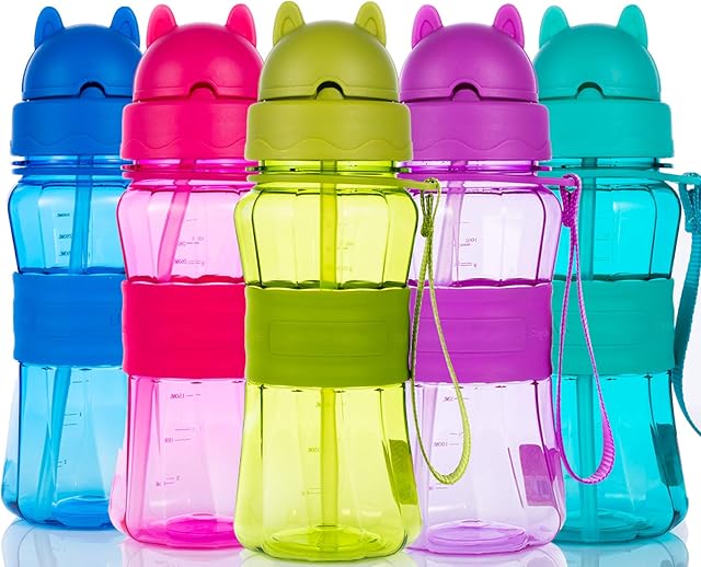 Sigdio Kids Water Bottle With Straw Drinks Bottle Kids BPA Free Tritan Leak Proof Ideal for School, Home, Hiking and Outdoor Activities