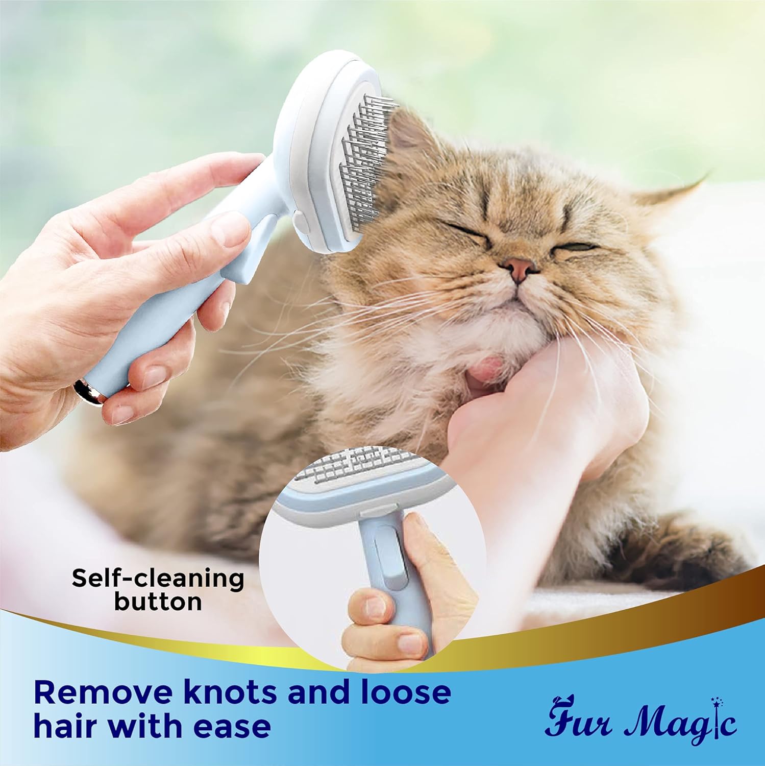 Fur Magic Deshedding Brush, Dematting Tool and Self Cleaning Slicker Brush - Image 4