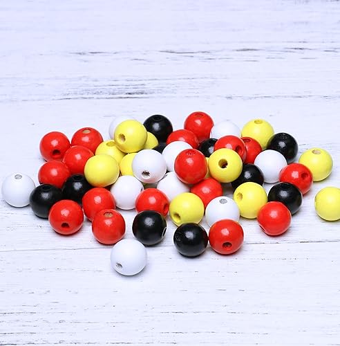 Miniatura 3 de 100 cuentas redondas de madera de 0.63 pulgadas (0.630 in), negro, blanco, rojo, amarillo, colores mezclados, cuentas espaciadoras sueltas de