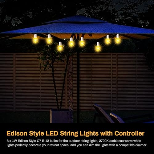 Miniatura 3 de Luces LED para toldo y sombrillas, tira de luces LED de 23 pies para exteriores con bombillas de plástico inastillable 8LED C7 E-12, impermeable,