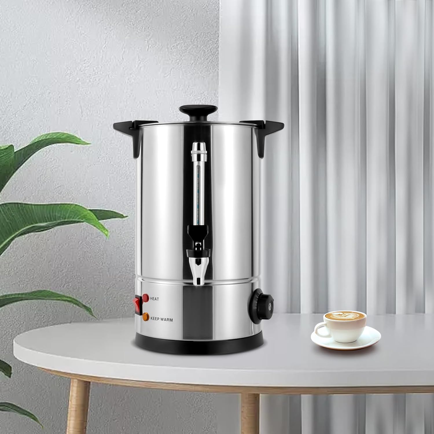 Commercial Grade Coffee Urn 8L/2.11gal Stainless Steel Coffee Urn Tea Urn 1KW Portable Percolator Beverage Dispenser Coffee Maker with Plastic Filter & Faucet Hot Water Kettle for Home Office Use