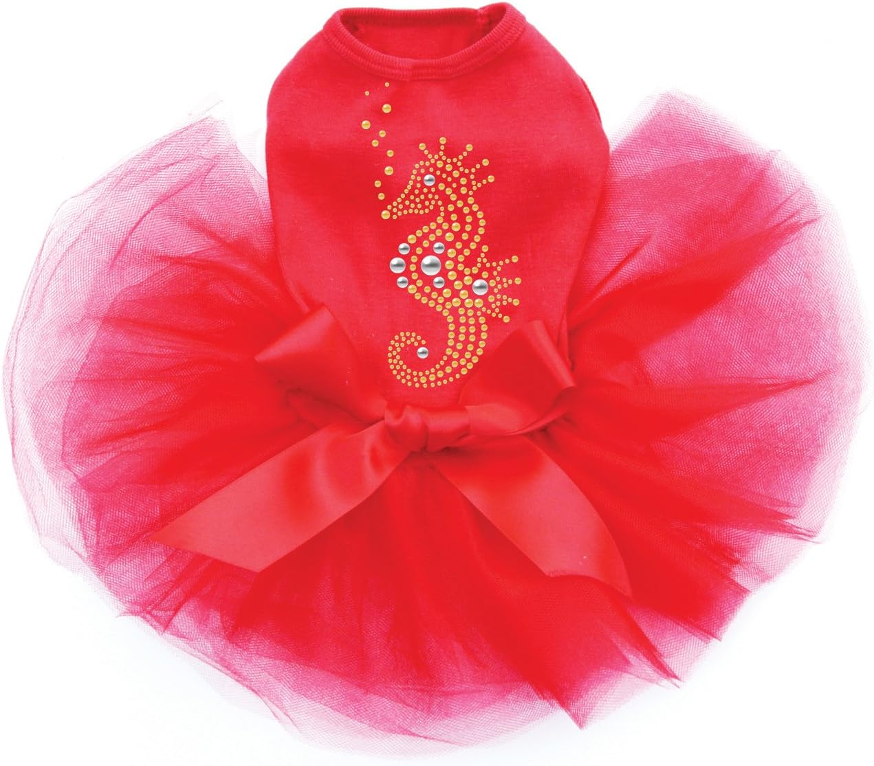 Seahorse - Nailhead - Bling Rhinestone Dog Tutu Dress, S Red