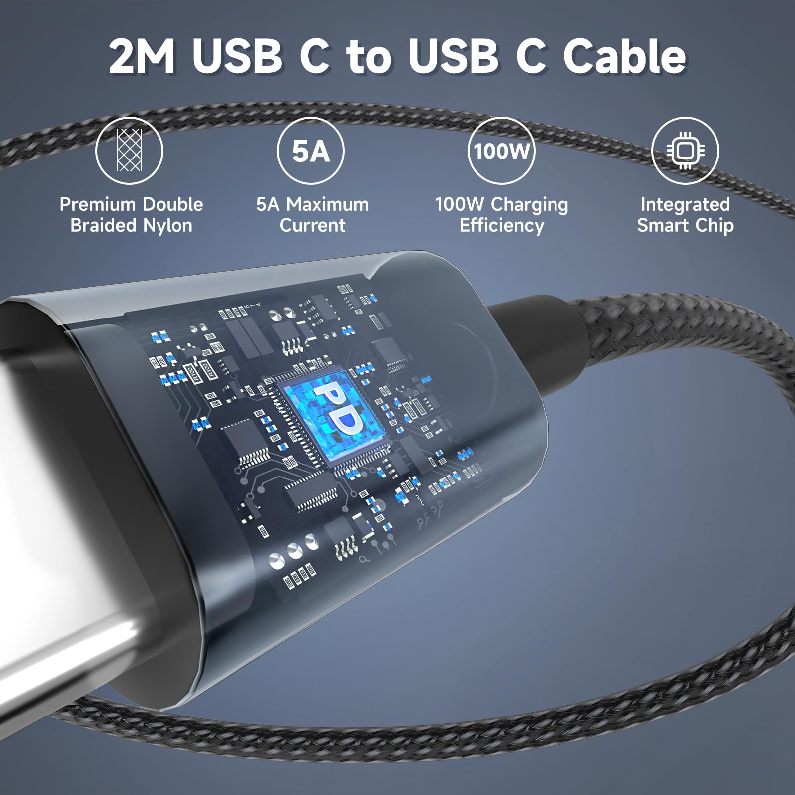 Caricatore USB C 65W con Tecnologia PD3.0 e GaN II Caricatore Rapido USB C PPS con Cavo Tipo C 2m per iPhone 16/15, per Pad Pro/Air, per Galaxy S25/S24/23/S22, per MacBook Pro/Air.ecc