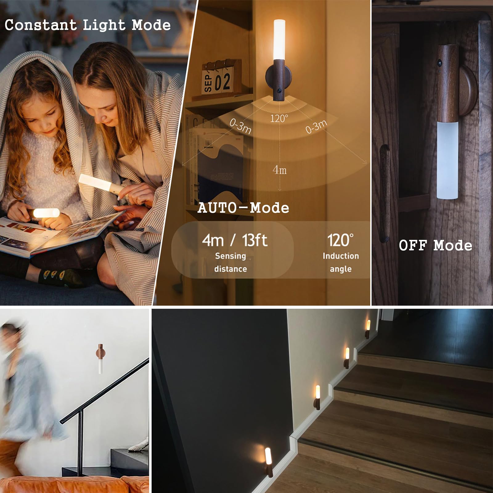VOMI Draadloze led wandlamp voor binnen, met bewegingssensor, batterij