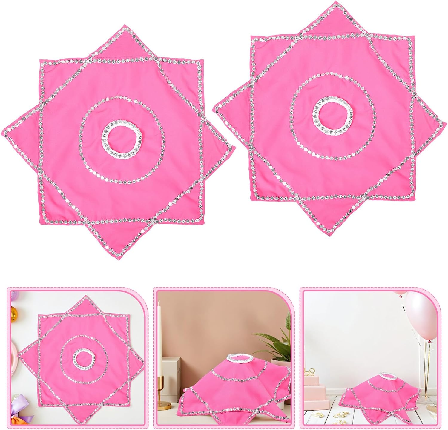 MAGICLULU Pink Octagonal Dance Scarves 1 Pair Chinese Yangko Dancing Handkerchiefs Masquerade Party Props for Adult Stage Performance