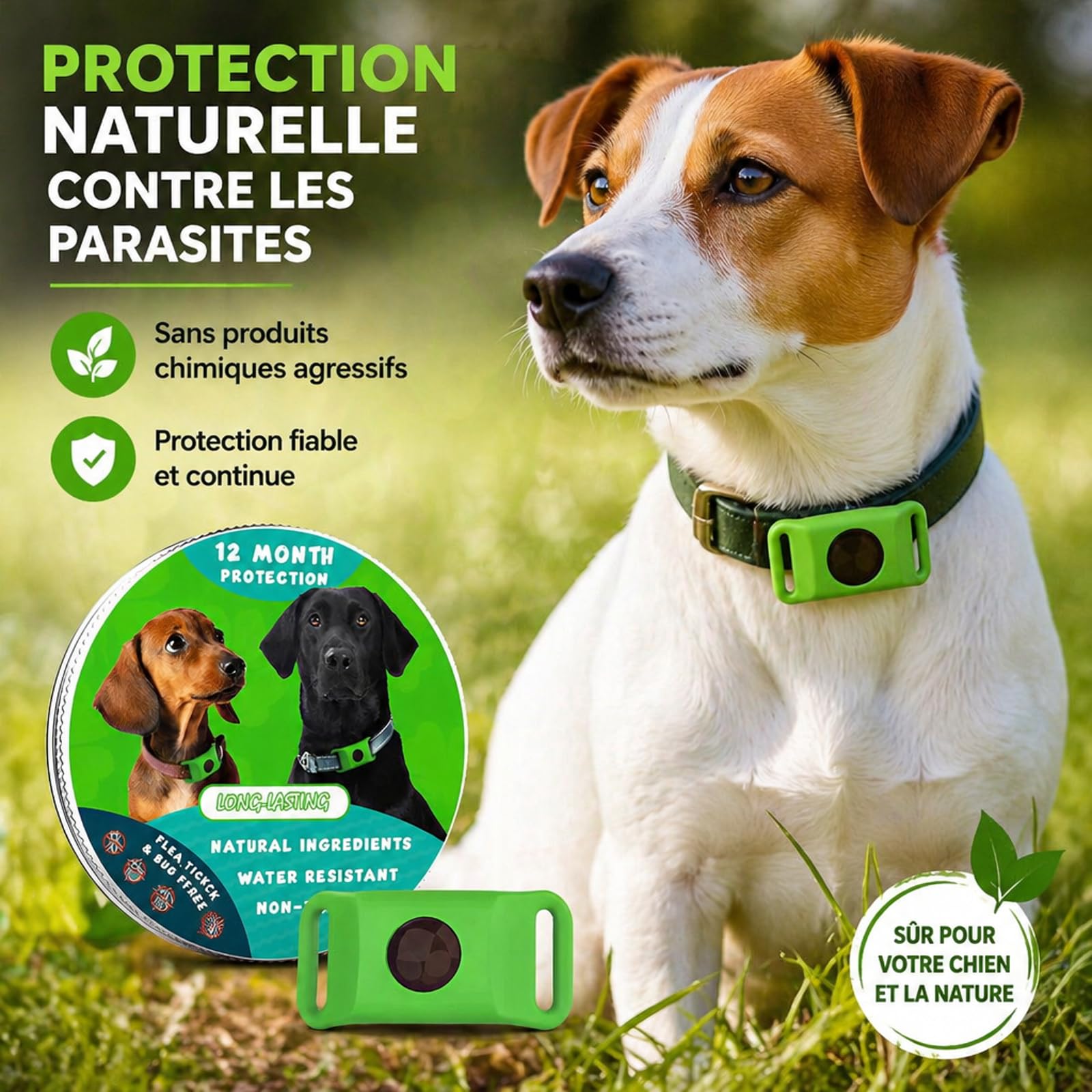 Pendentif Everly Chien - Nouveau Pendentif antiparasitaire Naturel pour Animaux 2026, Médaille de Collier Longue durée pour Une Protection Quotidienne, conçu pour Le Confort des promenades (Green)