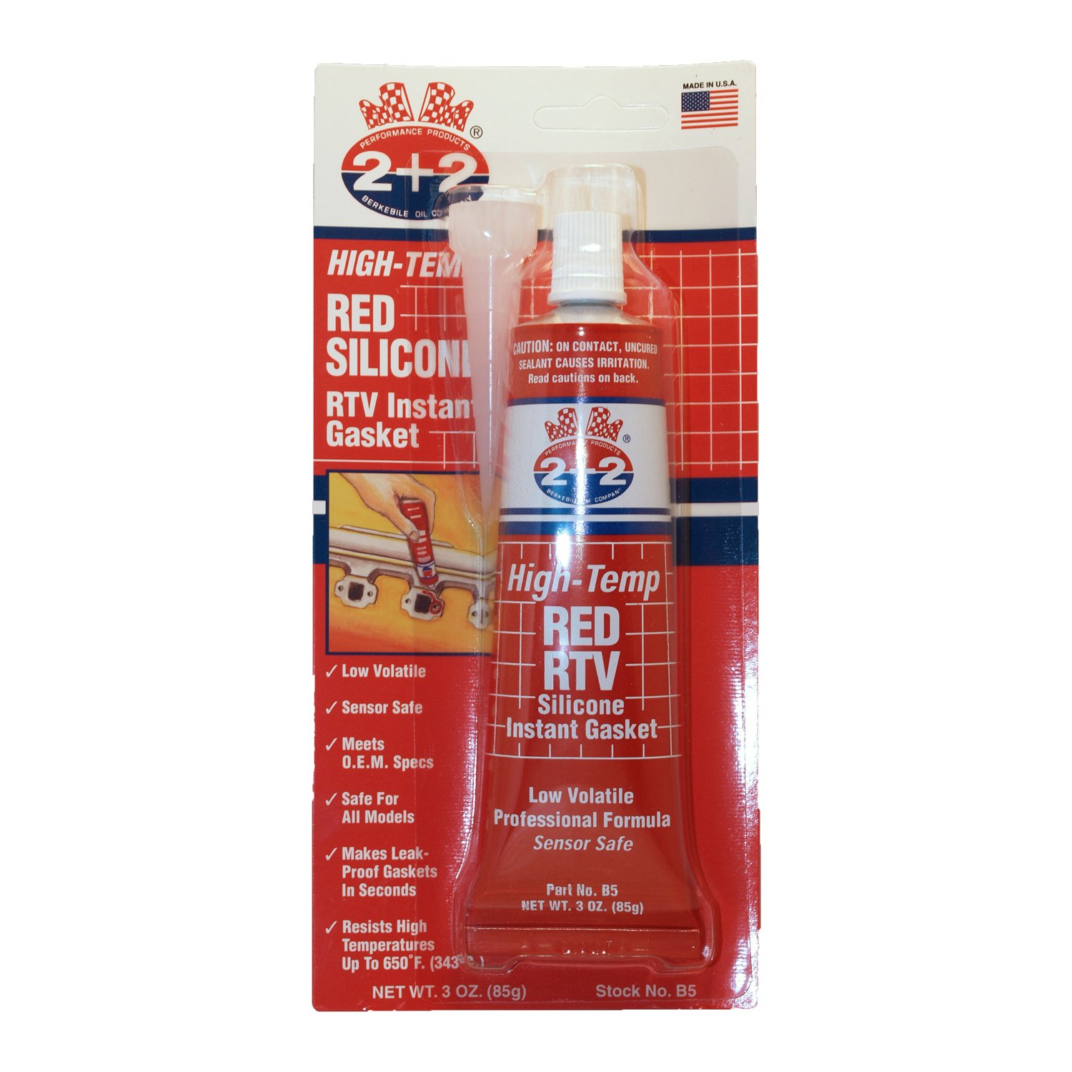 Berkebile Oil 2 + 2 B5 Red RTV Instant Silicone Gasket Maker - 3 oz.