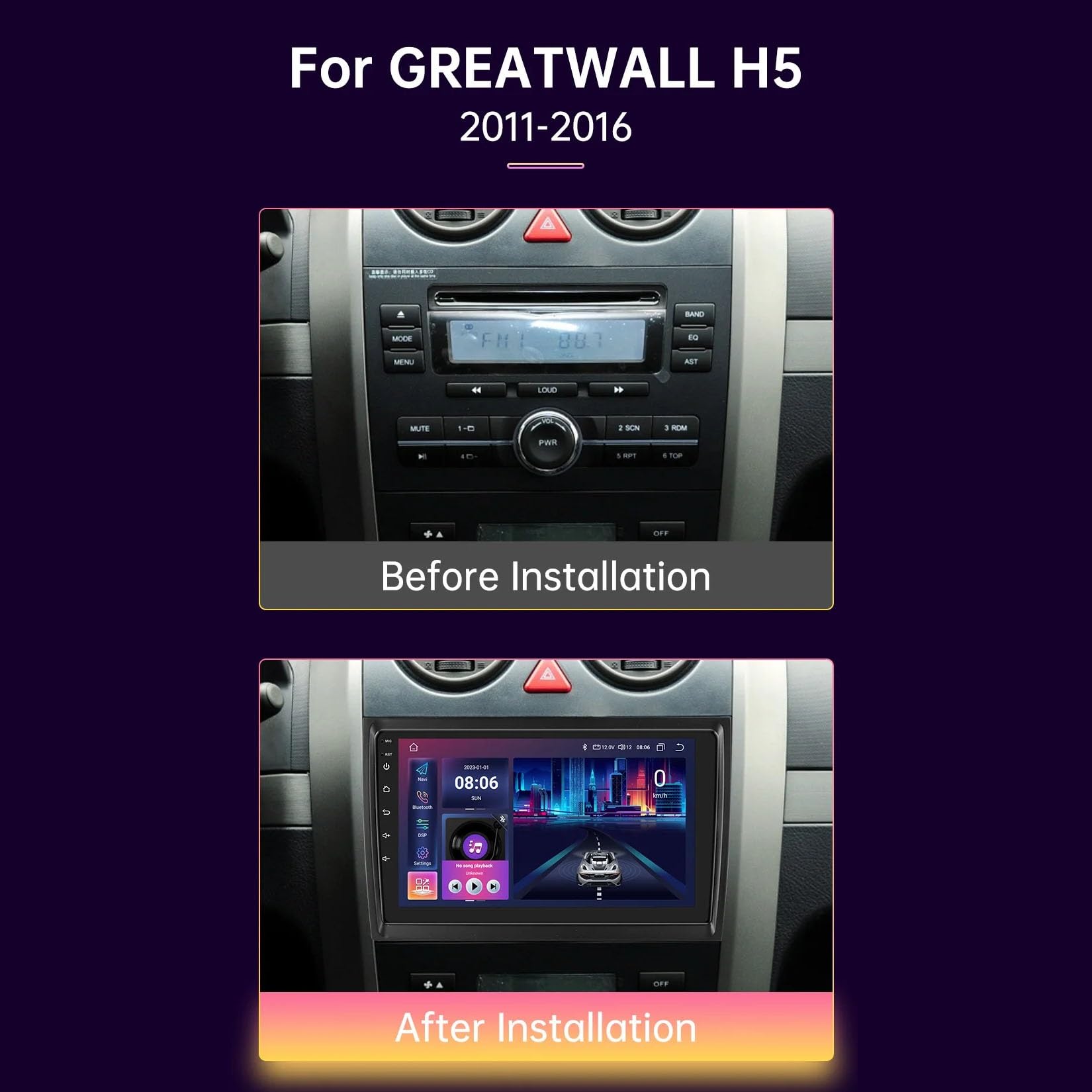 9-calowy, podwójny Din, samochodowy system stereo z Androidem 15 do Haval Great Wall H5 2010-2017, z kamerą tylną Car Play, sterowaniem z kierownicy, Bluetooth, GPS, radiem FM i Wi-Fi (C2 3+