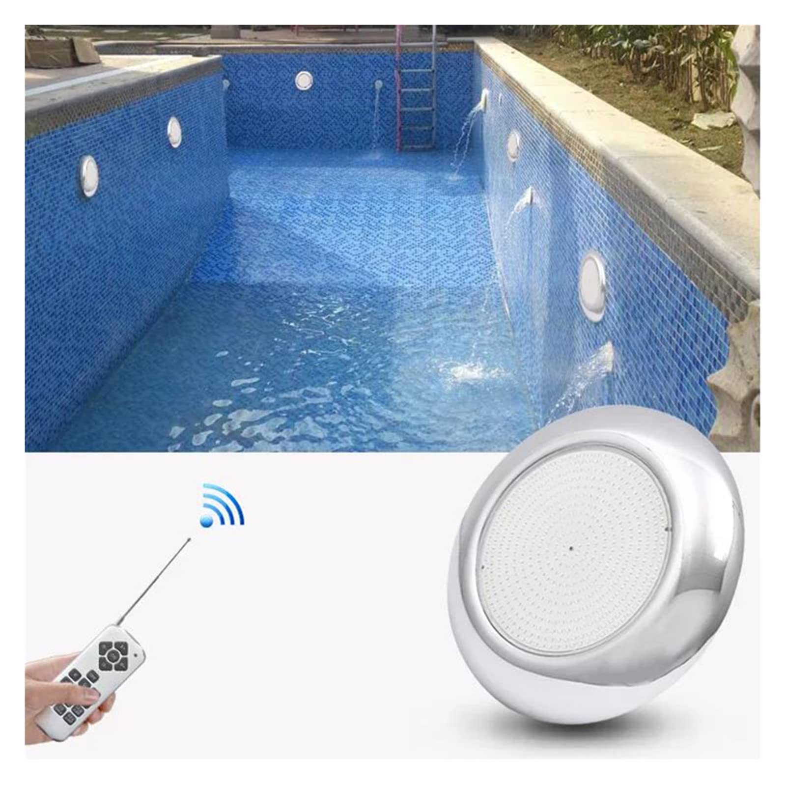 Luz LED for piscina de acero inoxidable, iluminación for estanque subacuático rellena resina, RGB Multicolor con mando a distancia Crear Un Ambiente(RGB withRemote,25W)