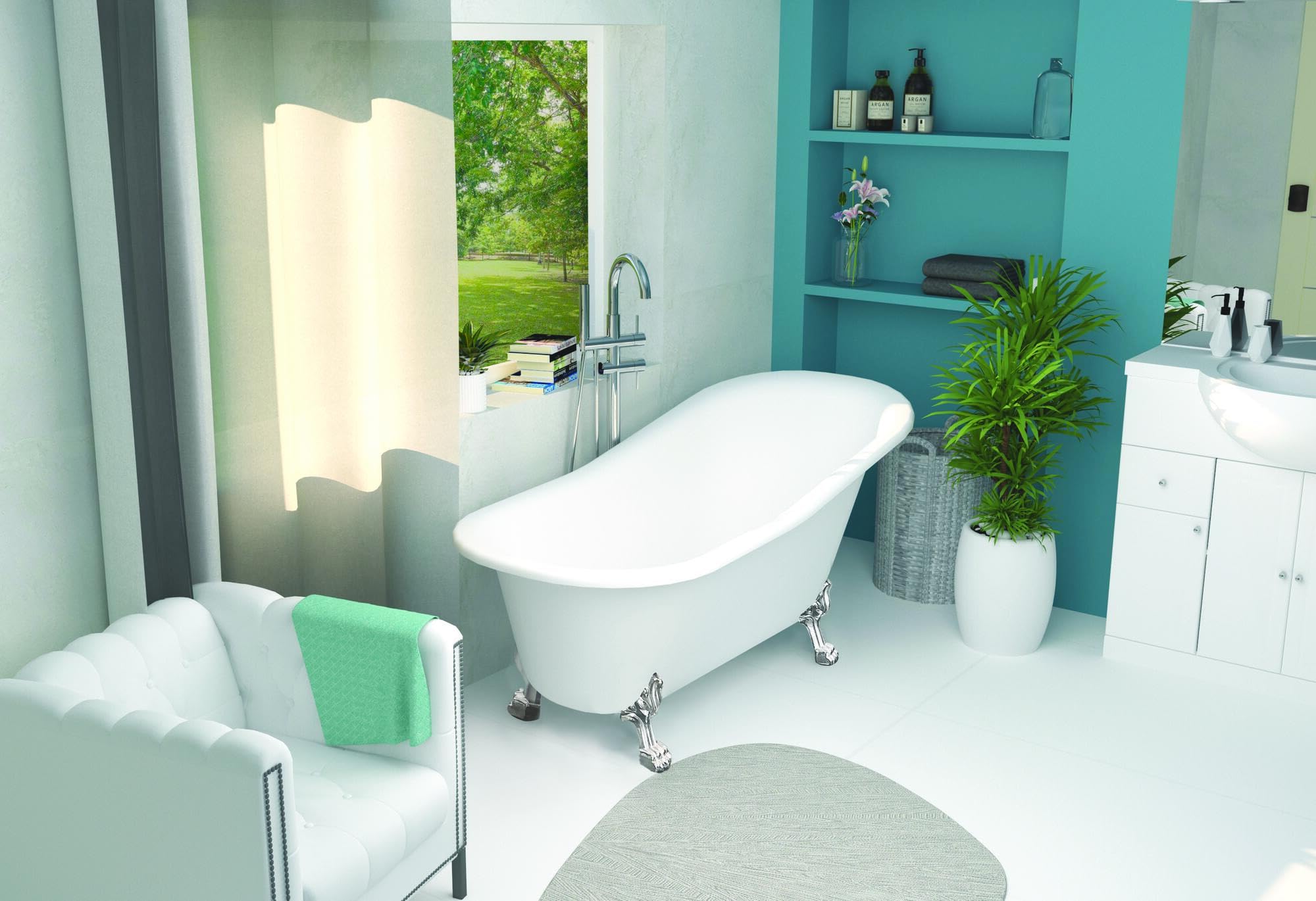 Vasca RETRO 1900 - vasca freestanding con zampe di leone - stile vittoriano - 170x75cm - Acrilico - rinforzato spessore 12mm bianco - Capacità 110L - Sifone incluso - Senza rubinetteria