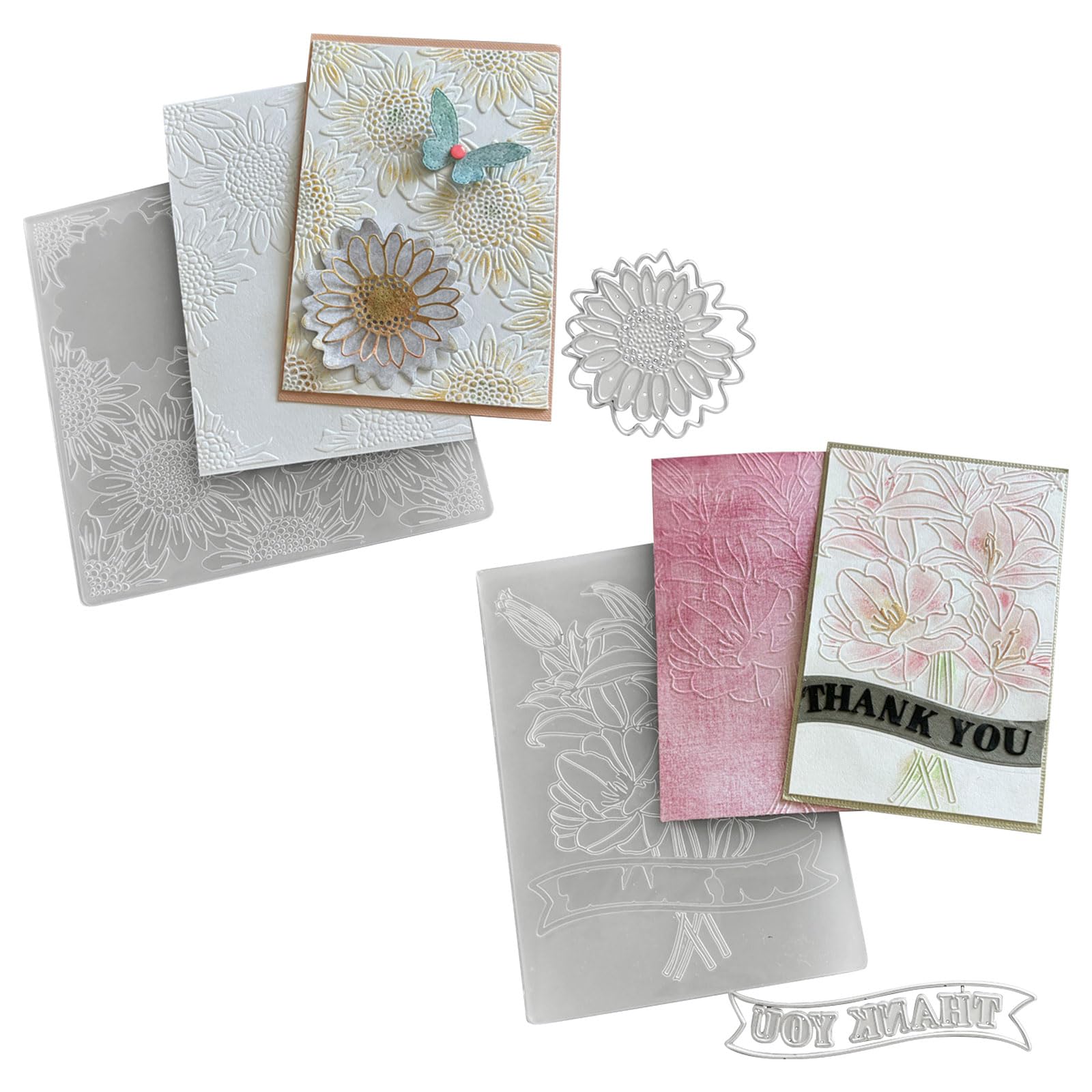 HICOHAND 3D Plastic Embossing Folders, 2Pcs of 3D Concave Convex Embossing Molds (Daisy and lily)