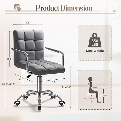 Miniatura 3 de Furmax silla de oficina con respaldo medio de piel sintética, silla ejecutiva moderna, ajustable, silla de escritorio para el hogar, silla de