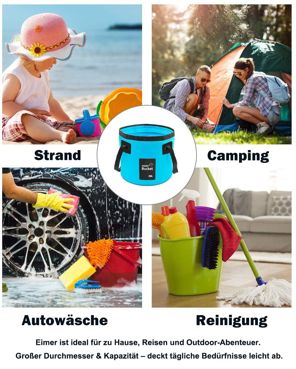 12L/20L Faltbarer Eimer, Leichtgewichtiger, Tragbarer & Klappbarer Wassereimer für Camping, Reisen, Picknick, Wandern, Angeln, Bootfahren, Gartenarbeit, Autowaschen
